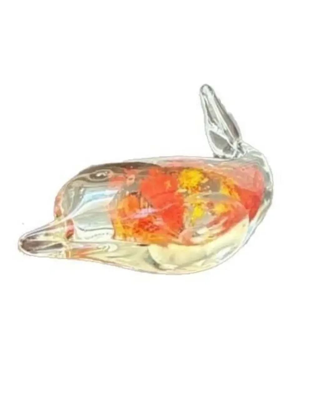 Clear Art Glass Whale Figurine Paperweight with Internal Fish and Reef Detail